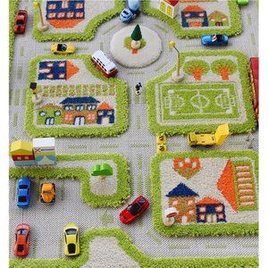 Play Mat & Rug in A Colorful Town Design for Kids with Soccer Field, 32 x 45 "